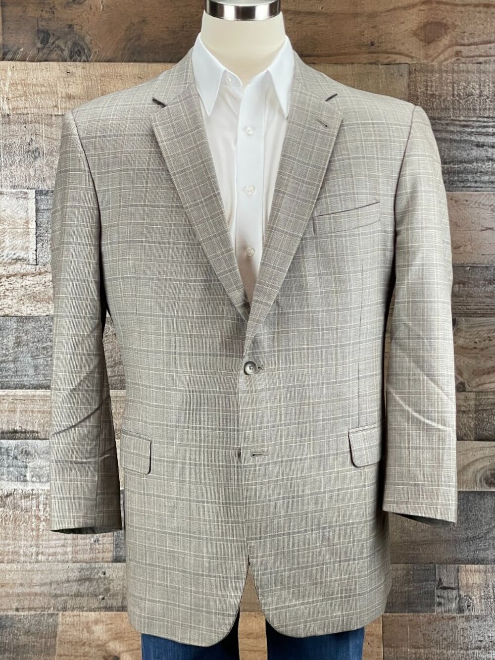 Jos A Bank Sport Coat Suit Jacket Mens 48L Light Brown Check Wool Blazer Casual